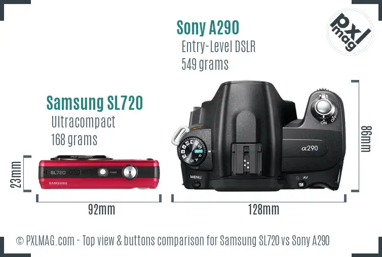 Samsung SL720 vs Sony A290 top view buttons comparison Samsung SL720 vs Sony A290 top view buttons comparison