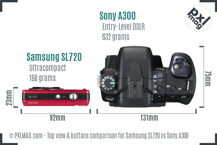 Samsung SL720 vs Sony A300 top view buttons comparison Samsung SL720 vs Sony A300 top view buttons comparison