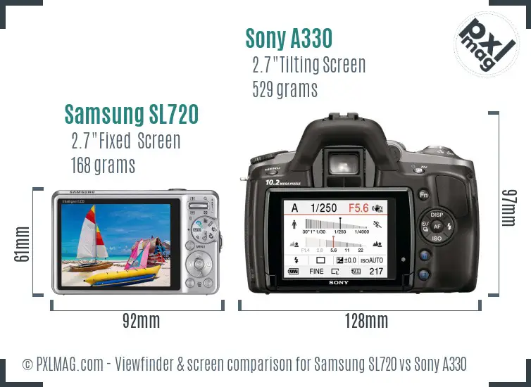 Samsung SL720 vs Sony A330 Screen and Viewfinder comparison Samsung SL720 vs Sony A330 Screen and Viewfinder comparison