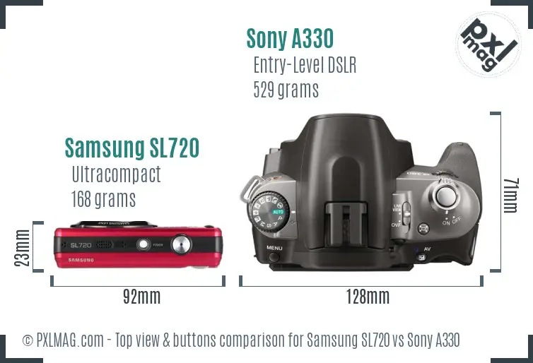 Samsung SL720 vs Sony A330 top view buttons comparison Samsung SL720 vs Sony A330 top view buttons comparison