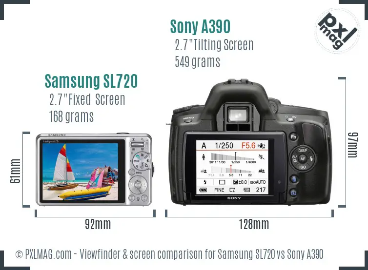 Samsung SL720 vs Sony A390 Screen and Viewfinder comparison