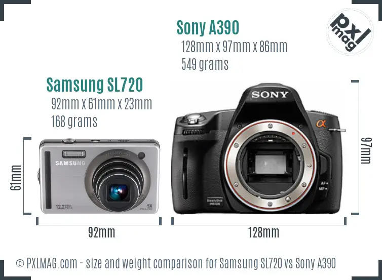 Samsung SL720 vs Sony A390 size comparison