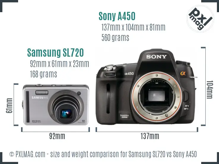 Samsung SL720 vs Sony A450 size comparison Samsung SL720 vs Sony A450 size comparison