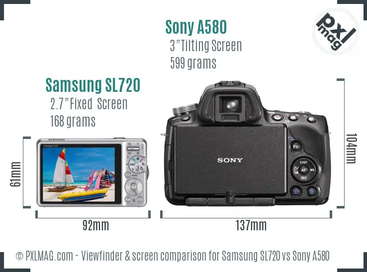 Samsung SL720 vs Sony A580 Screen and Viewfinder comparison