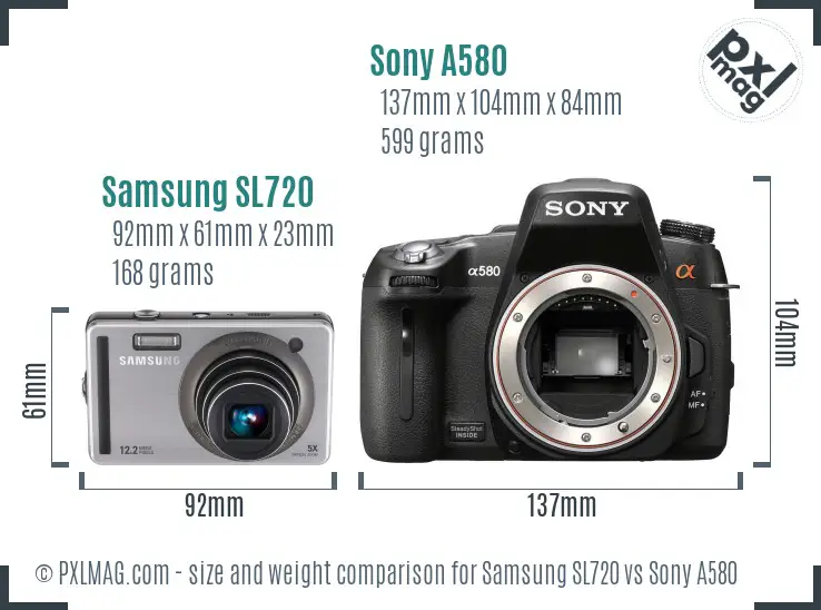 Samsung SL720 vs Sony A580 size comparison