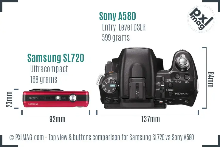 Samsung SL720 vs Sony A580 top view buttons comparison