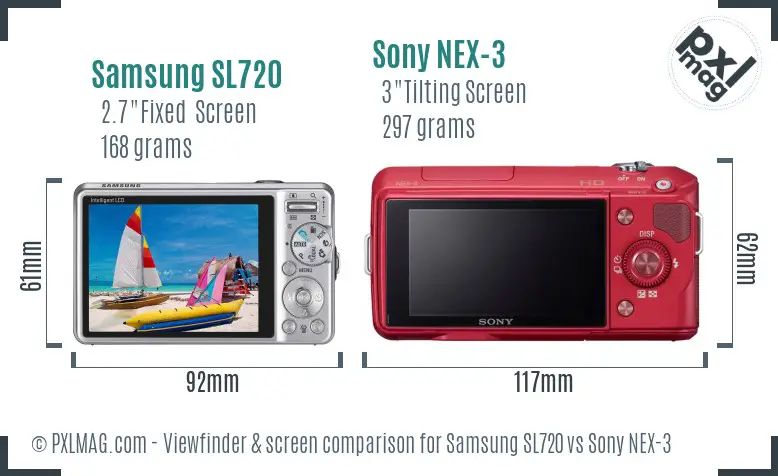 Samsung SL720 vs Sony NEX-3 Screen and Viewfinder comparison