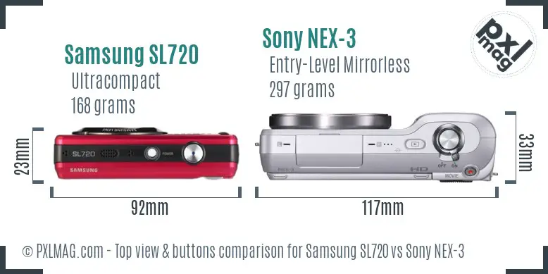 Samsung SL720 vs Sony NEX-3 top view buttons comparison