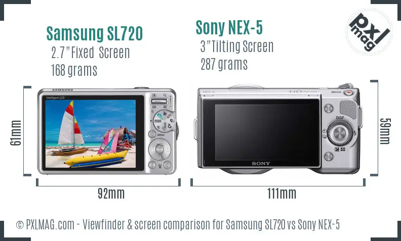 Samsung SL720 vs Sony NEX-5 Screen and Viewfinder comparison Samsung SL720 vs Sony NEX-5 Screen and Viewfinder comparison