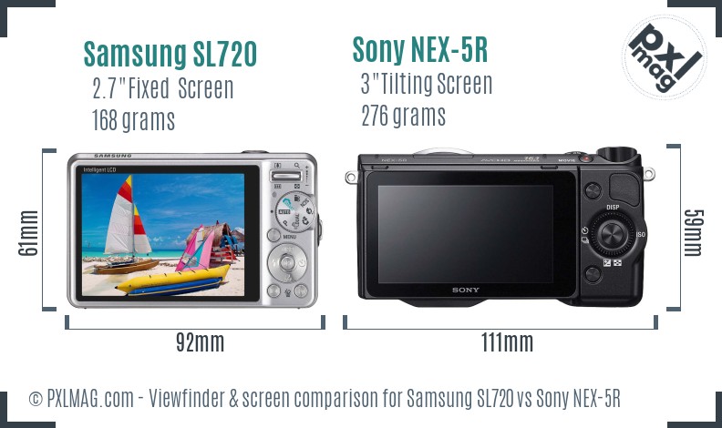 Samsung SL720 vs Sony NEX-5R Screen and Viewfinder comparison