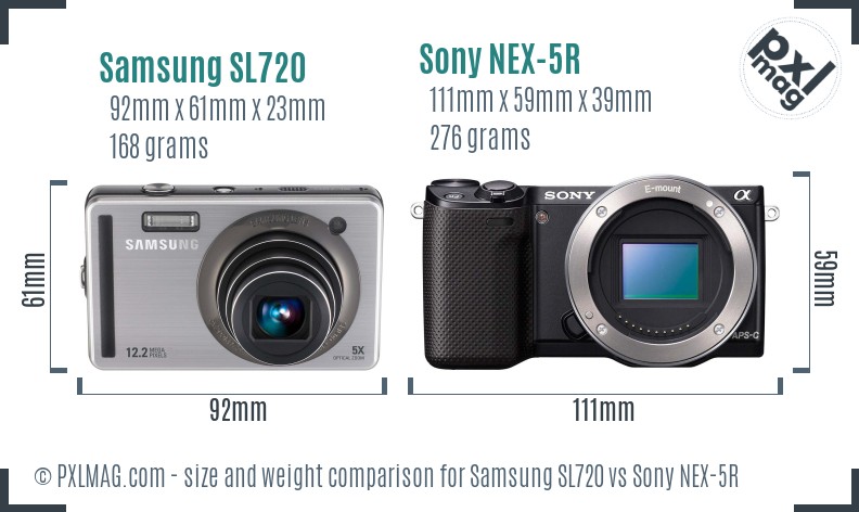 Samsung SL720 vs Sony NEX-5R size comparison