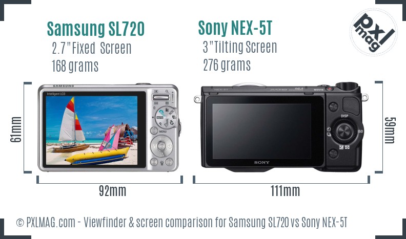 Samsung SL720 vs Sony NEX-5T Screen and Viewfinder comparison