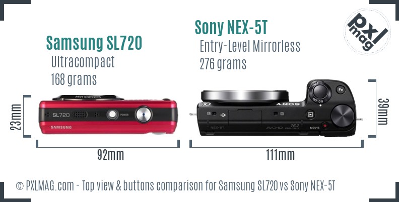 Samsung SL720 vs Sony NEX-5T top view buttons comparison
