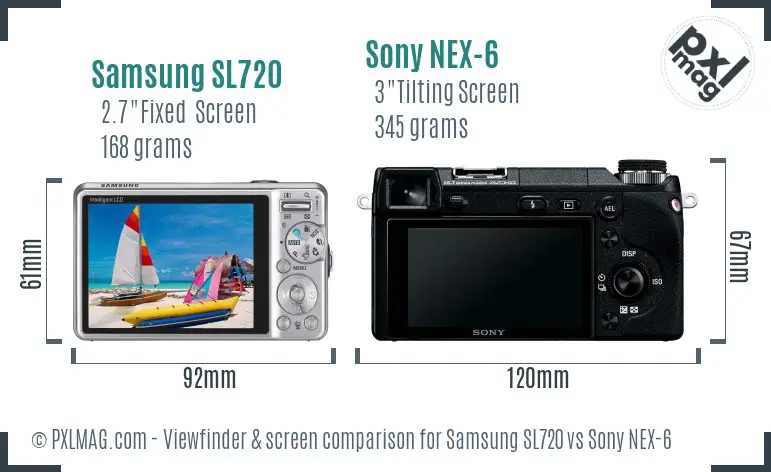 Samsung SL720 vs Sony NEX-6 Screen and Viewfinder comparison