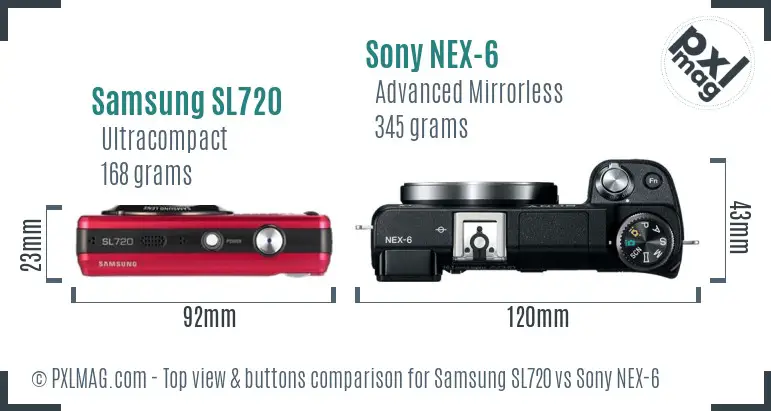 Samsung SL720 vs Sony NEX-6 top view buttons comparison