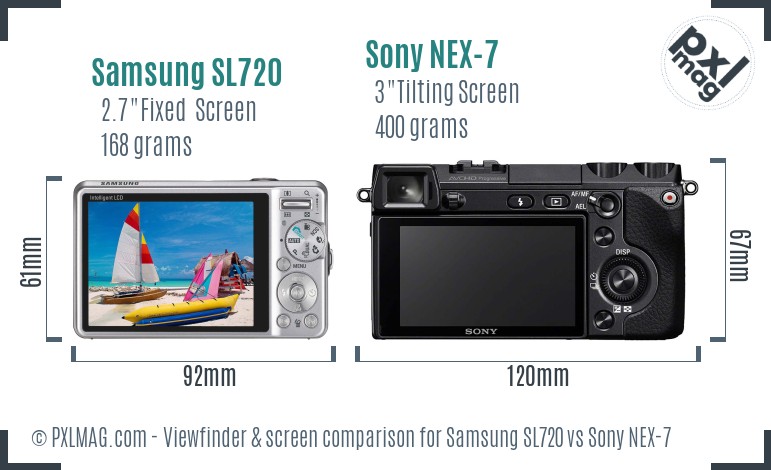 Samsung SL720 vs Sony NEX-7 Screen and Viewfinder comparison