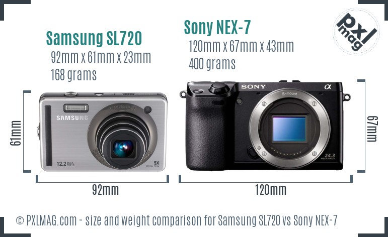 Samsung SL720 vs Sony NEX-7 size comparison