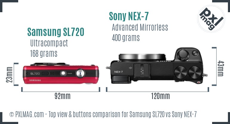 Samsung SL720 vs Sony NEX-7 top view buttons comparison