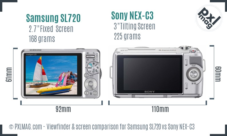 Samsung SL720 vs Sony NEX-C3 Screen and Viewfinder comparison