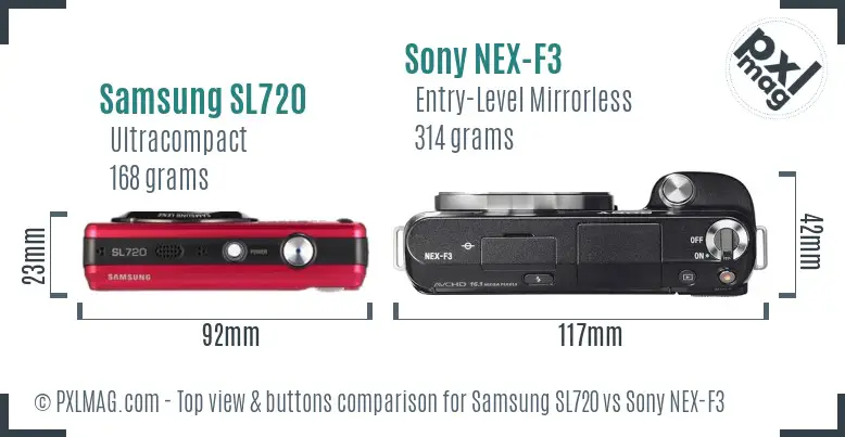 Samsung SL720 vs Sony NEX-F3 top view buttons comparison Samsung SL720 vs Sony NEX-F3 top view buttons comparison