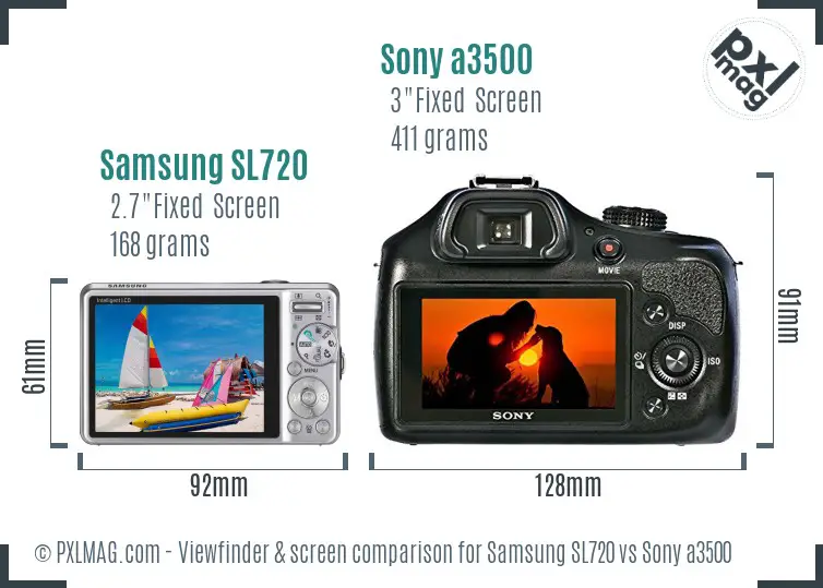 Samsung SL720 vs Sony a3500 Screen and Viewfinder comparison