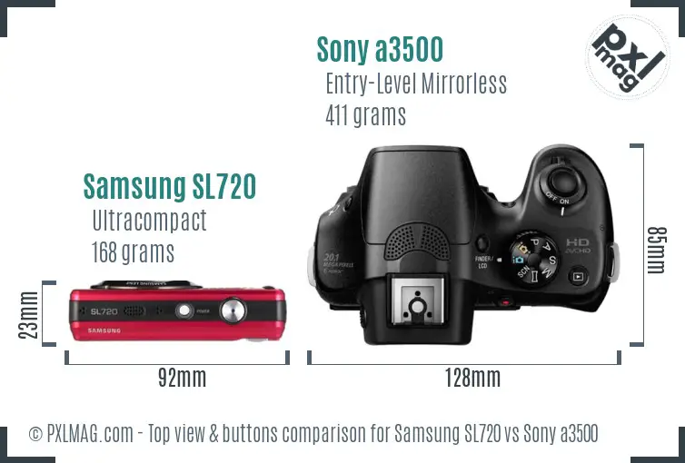 Samsung SL720 vs Sony a3500 top view buttons comparison