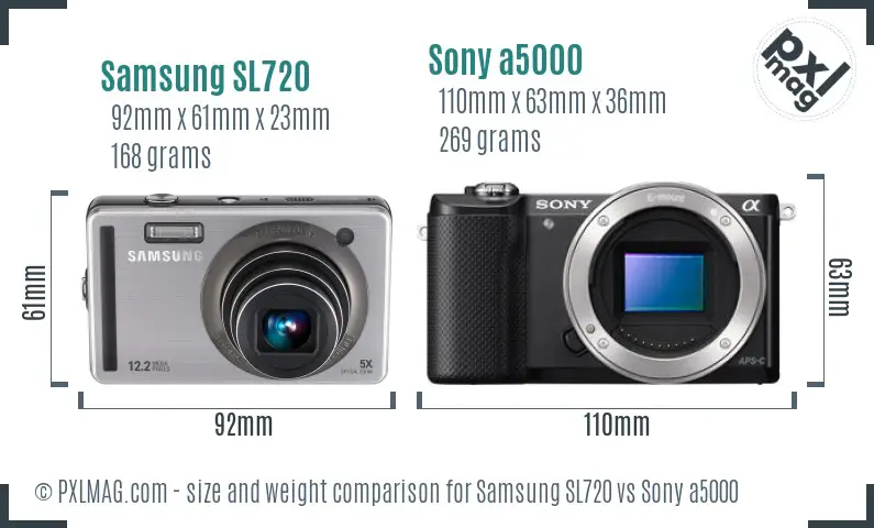 Samsung SL720 vs Sony a5000 size comparison