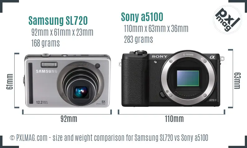 Samsung SL720 vs Sony a5100 size comparison
