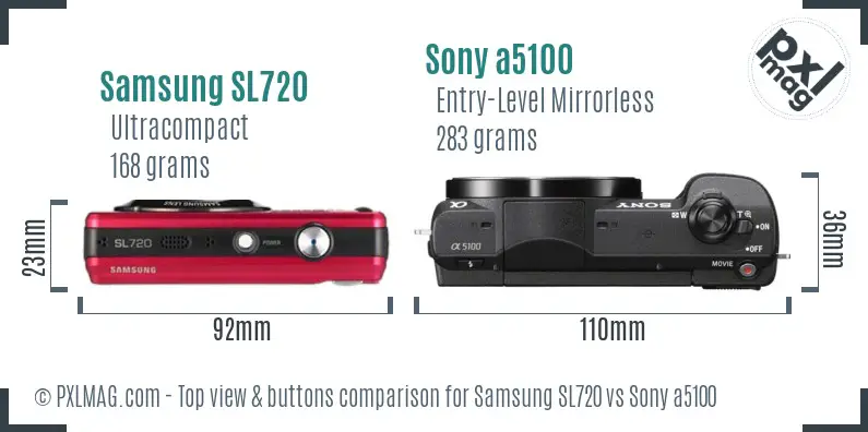 Samsung SL720 vs Sony a5100 top view buttons comparison