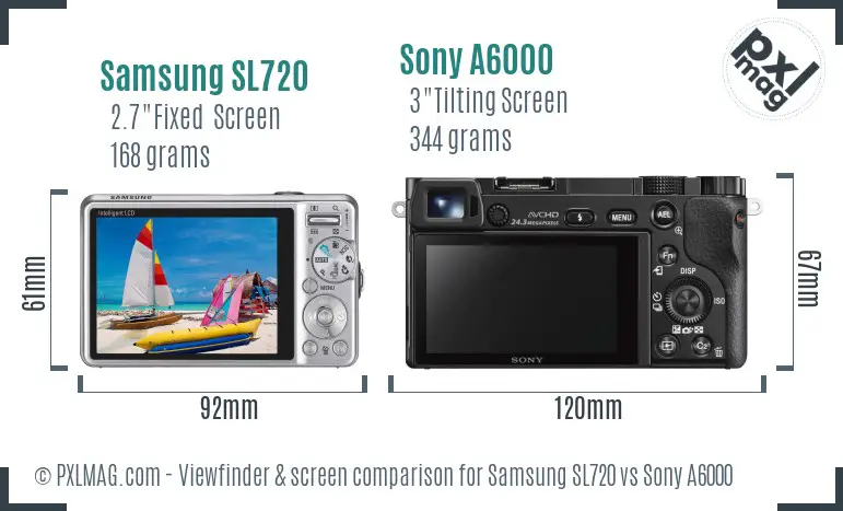 Samsung SL720 vs Sony A6000 Screen and Viewfinder comparison