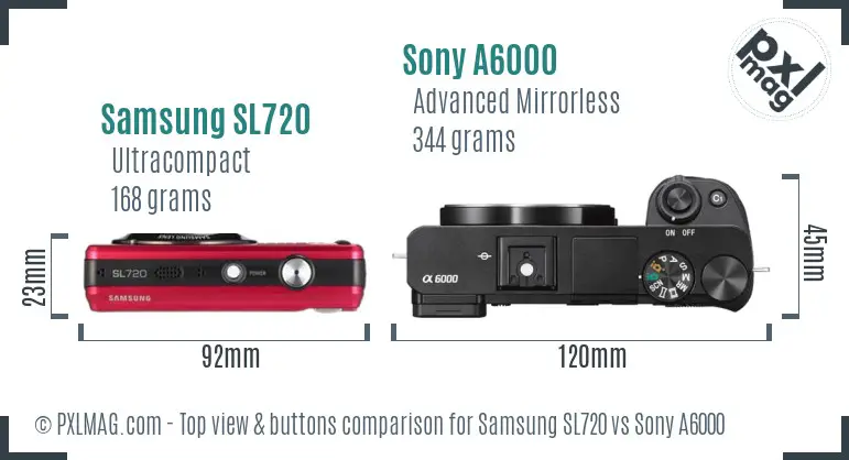 Samsung SL720 vs Sony A6000 top view buttons comparison