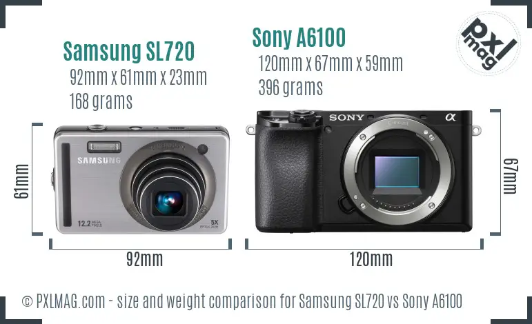 Samsung SL720 vs Sony A6100 size comparison