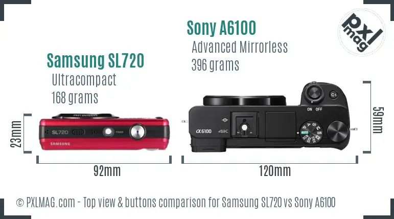 Samsung SL720 vs Sony A6100 top view buttons comparison