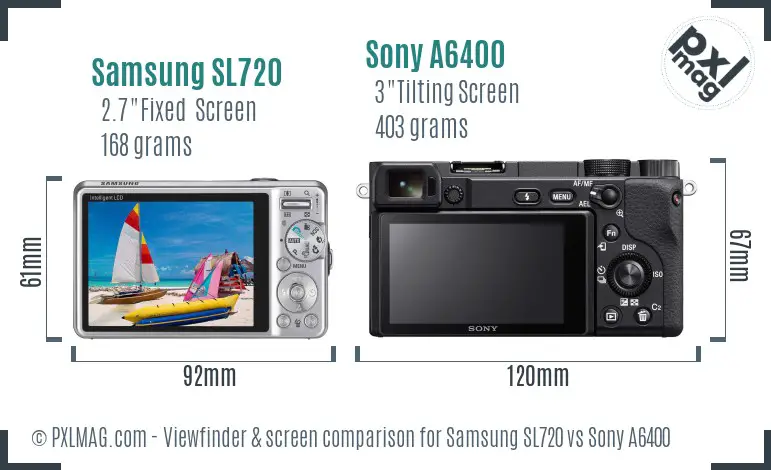 Samsung SL720 vs Sony A6400 Screen and Viewfinder comparison