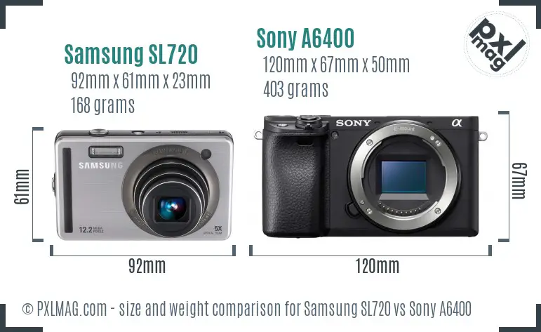 Samsung SL720 vs Sony A6400 size comparison