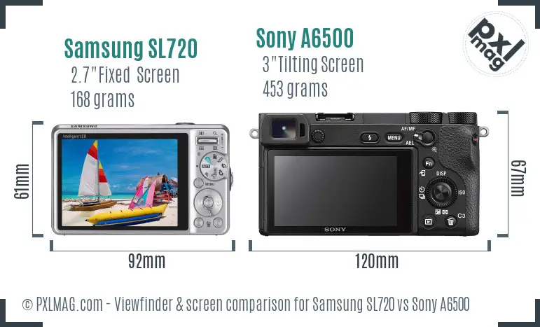 Samsung SL720 vs Sony A6500 Screen and Viewfinder comparison