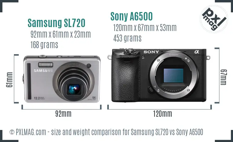 Samsung SL720 vs Sony A6500 size comparison