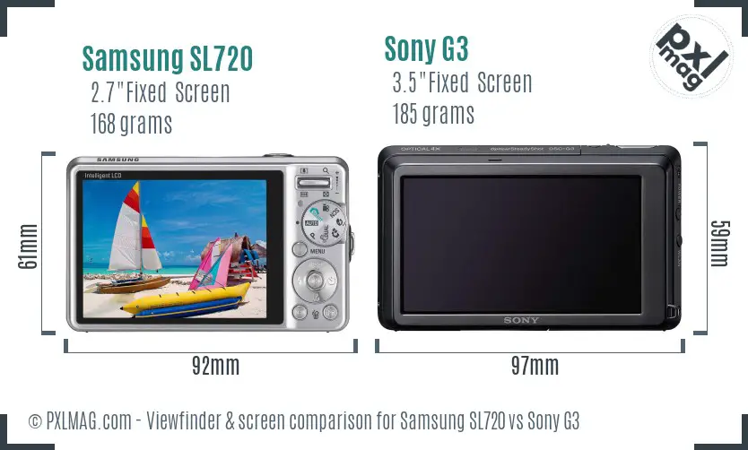 Samsung SL720 vs Sony G3 Screen and Viewfinder comparison