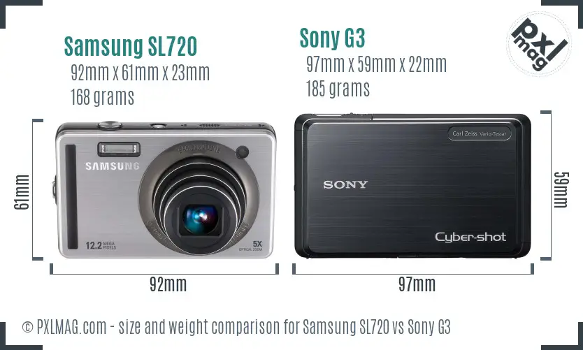 Samsung SL720 vs Sony G3 size comparison