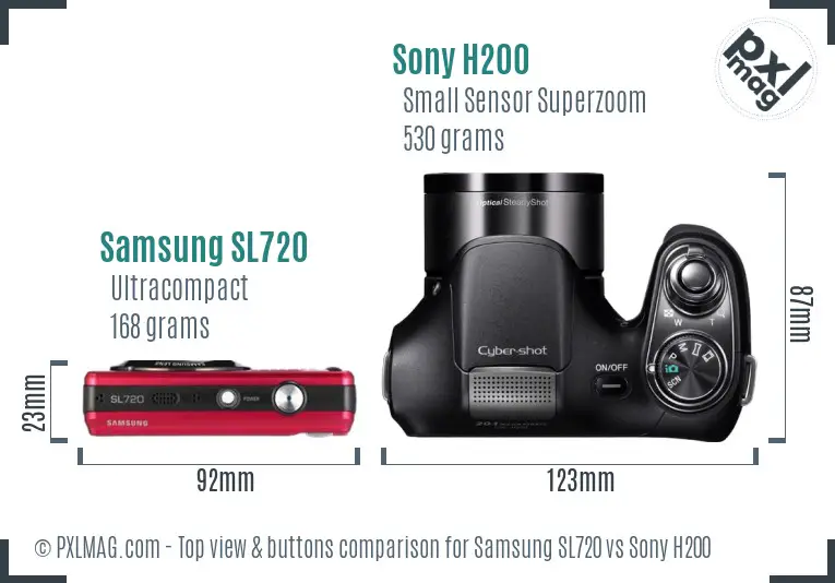 Samsung SL720 vs Sony H200 top view buttons comparison Samsung SL720 vs Sony H200 top view buttons comparison