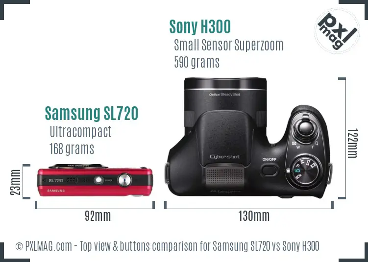 Samsung SL720 vs Sony H300 top view buttons comparison