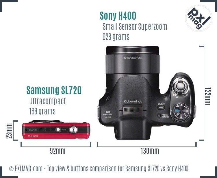 Samsung SL720 vs Sony H400 top view buttons comparison