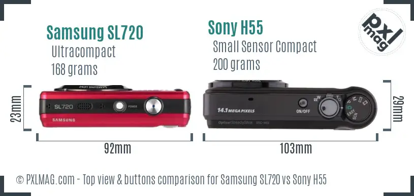 Samsung SL720 vs Sony H55 top view buttons comparison