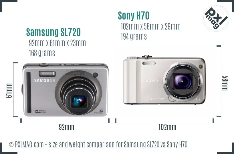 Samsung SL720 vs Sony H70 size comparison