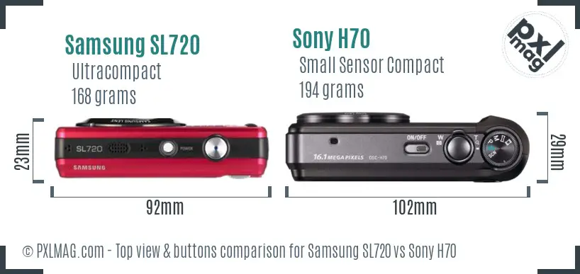 Samsung SL720 vs Sony H70 top view buttons comparison