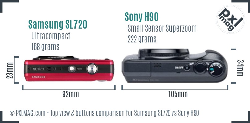 Samsung SL720 vs Sony H90 top view buttons comparison