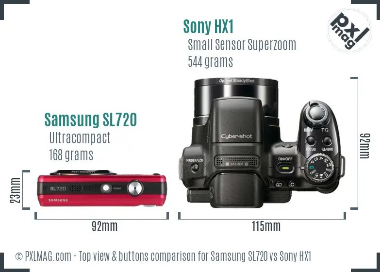 Samsung SL720 vs Sony HX1 top view buttons comparison Samsung SL720 vs Sony HX1 top view buttons comparison