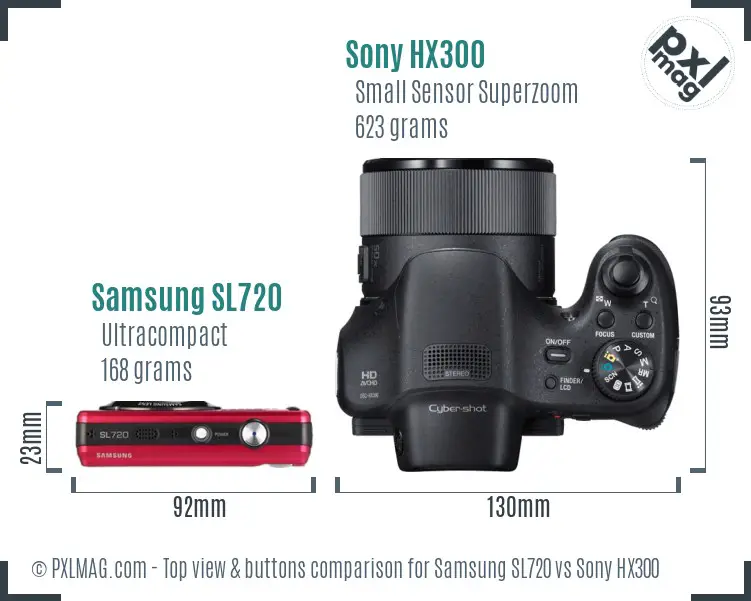 Samsung SL720 vs Sony HX300 top view buttons comparison Samsung SL720 vs Sony HX300 top view buttons comparison