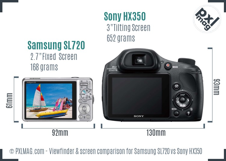 Samsung SL720 vs Sony HX350 Screen and Viewfinder comparison