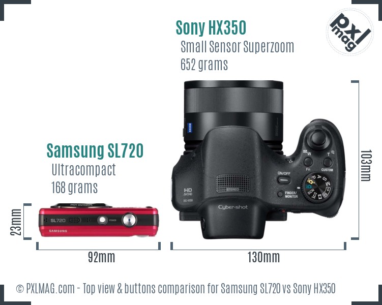 Samsung SL720 vs Sony HX350 top view buttons comparison